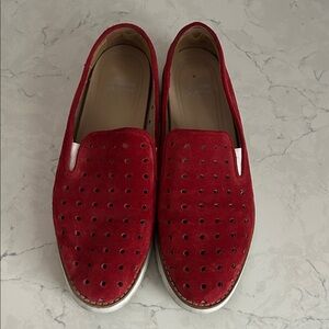 Johnston & Murphy Red Suede Perforated Slip-On Loafers